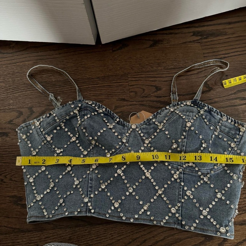 Embellished Denim Crop Top
